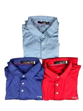 Lot Of 3 RLX Ralph Lauren Polo Shirt Mens XL Solid Blue Red Performance Golf